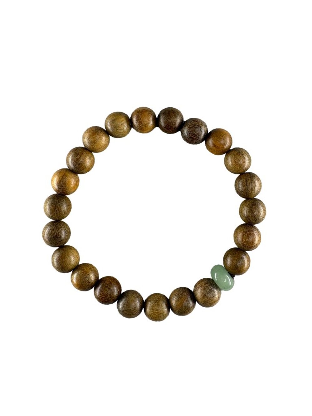 Natural Green Sandalwood 8mm Beads Bracelet Green Jade Accent Yoga Mala 8.2g